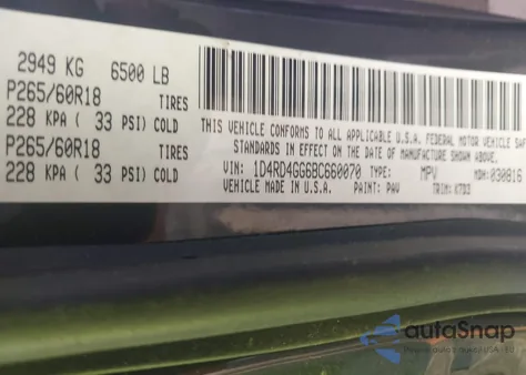 2011 Dodge Durango Crew z USA, uszkodzony, nr VIN 1D4RD4GG6BC660070